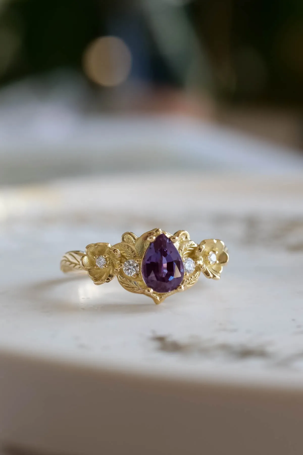 Colour changing alexandrite engagement ring, flower engagement ring / Adelina