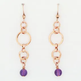 Copper Circles Dangle Earrings with Gemstone Drop ECD61G Solid Copper Earrings With Colorful Gemstones