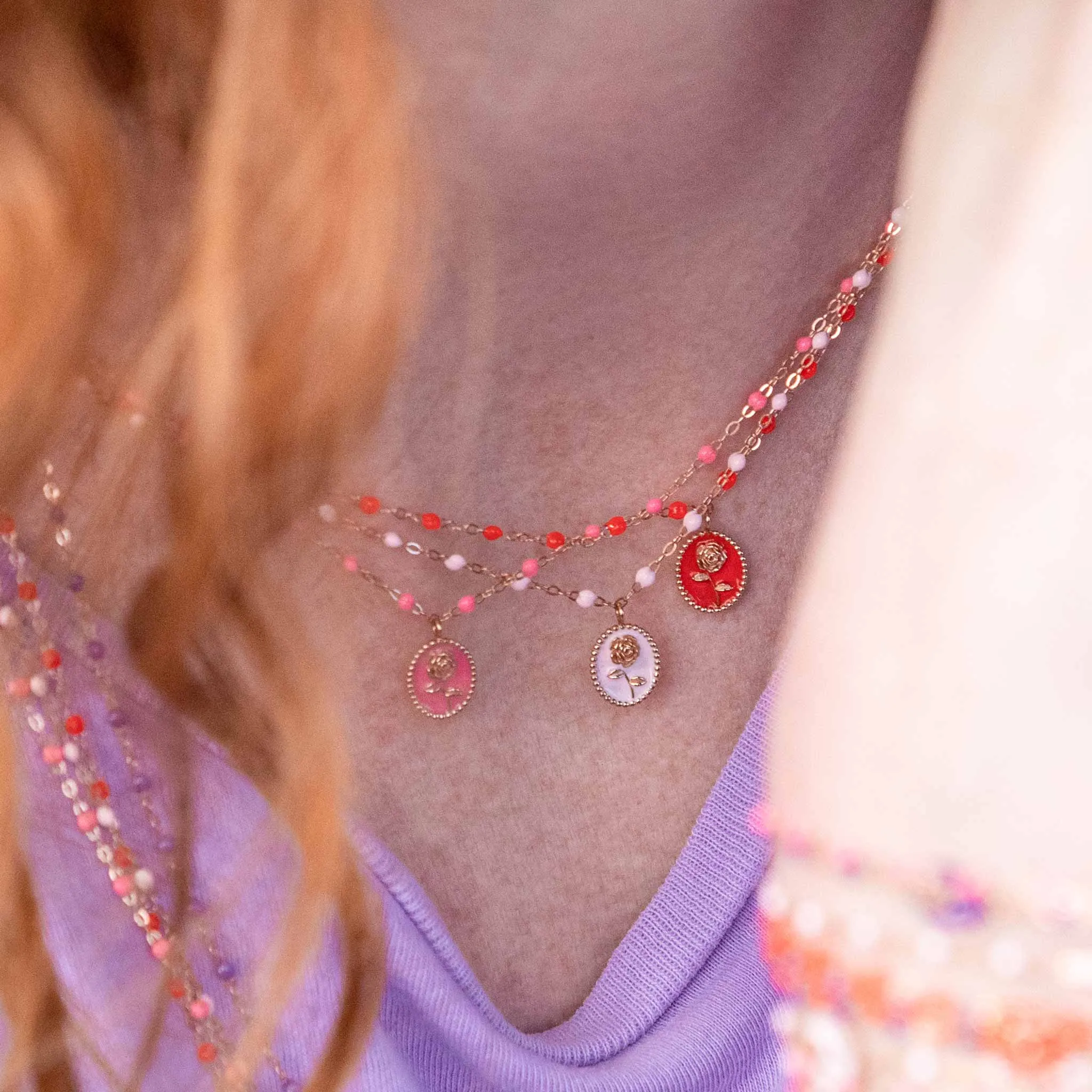 Coral Rose Necklace, Yellow Gold, 16.5"