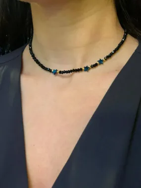 Crystla black choker with 3 blue hematite stars