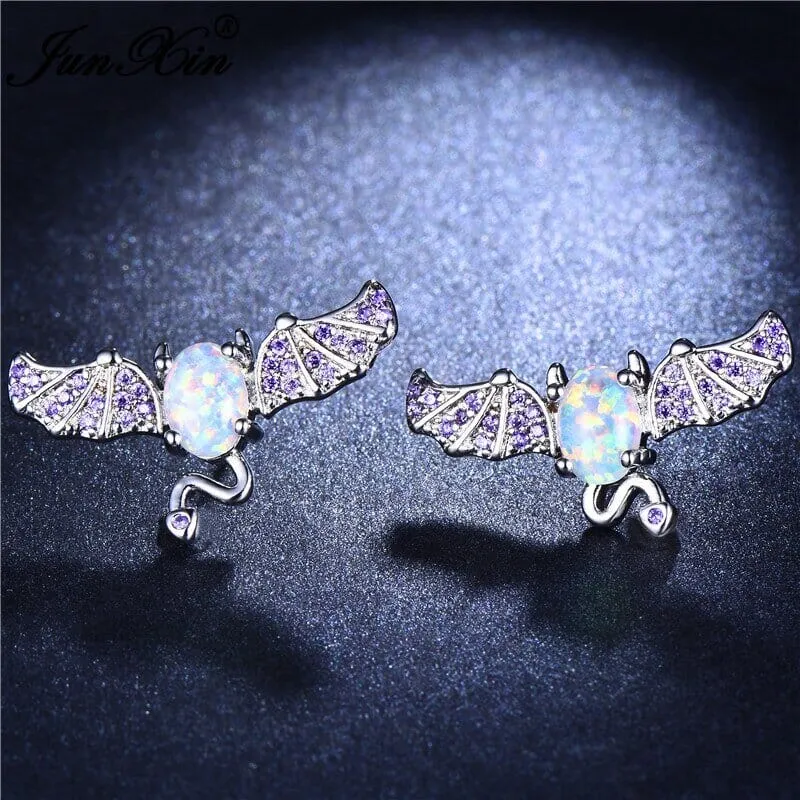 Cute Bat Oval Opal Stud Earrings