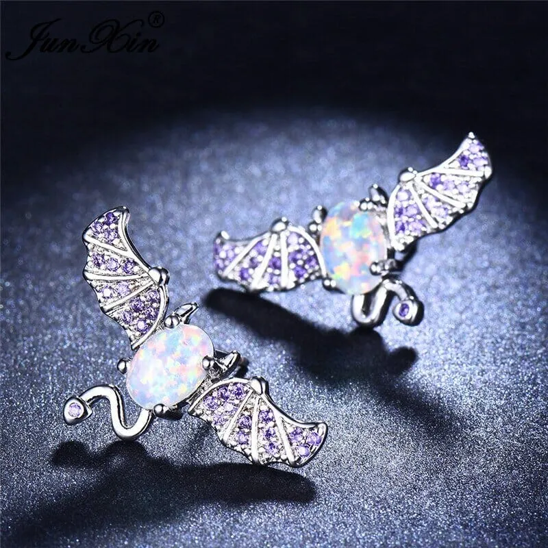 Cute Bat Oval Opal Stud Earrings