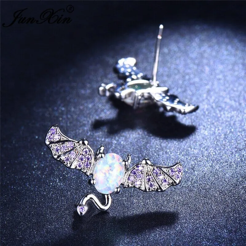 Cute Bat Oval Opal Stud Earrings