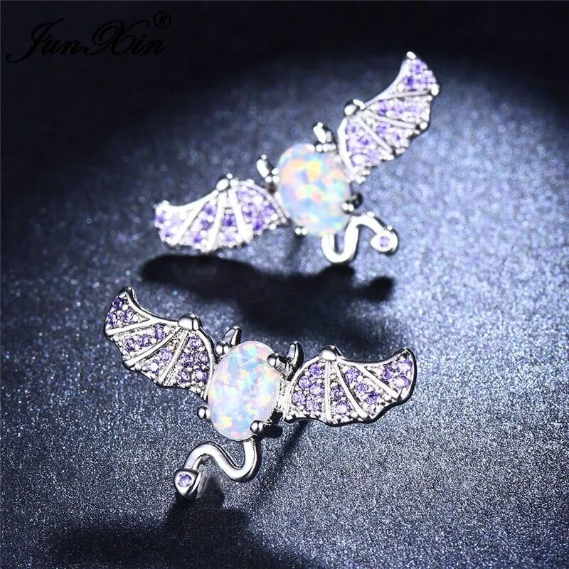 Cute Bat Oval Opal Stud Earrings