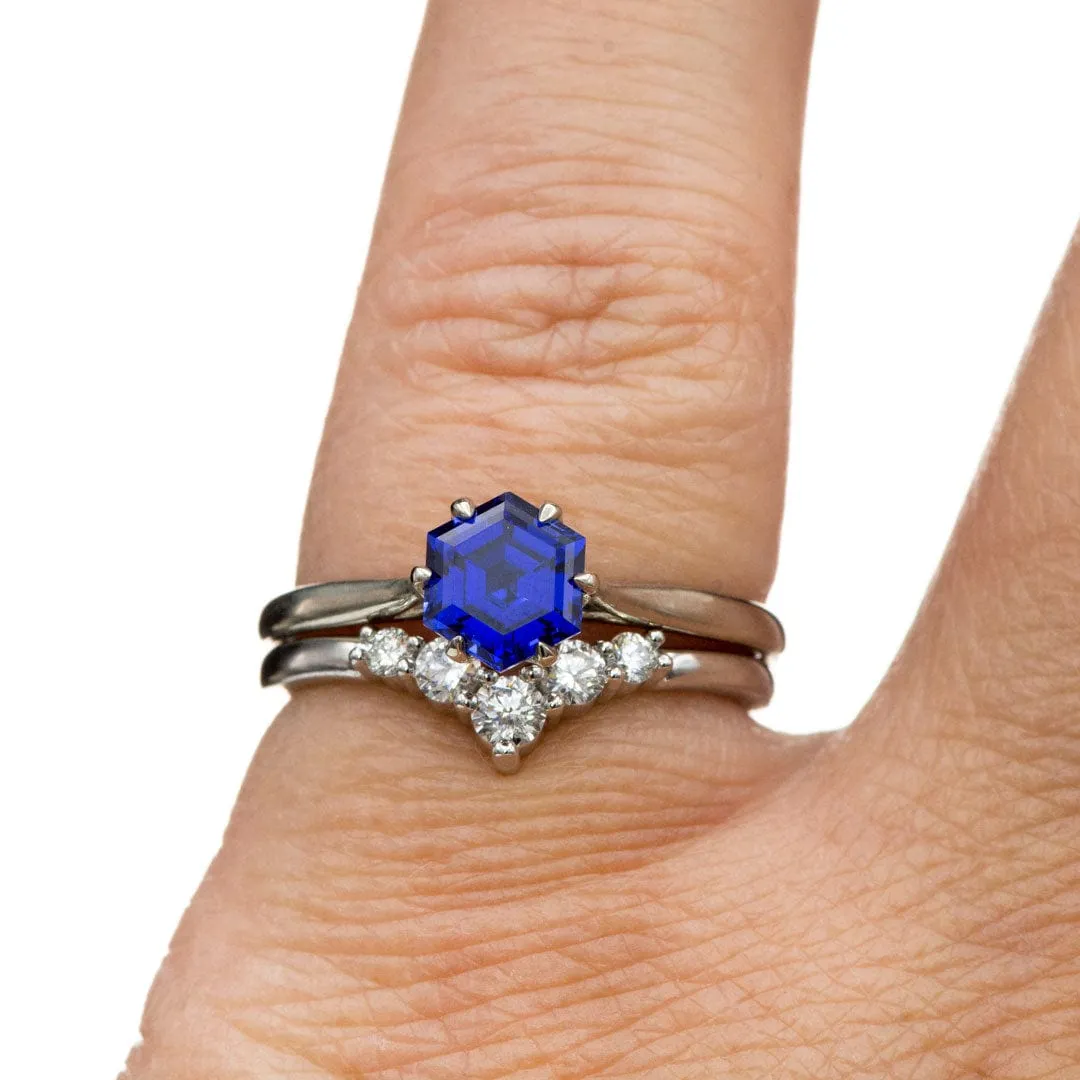 Dahlia Solitaire - Hexagon Blue Sapphire 6-Prong Solitaire Engagement Ring