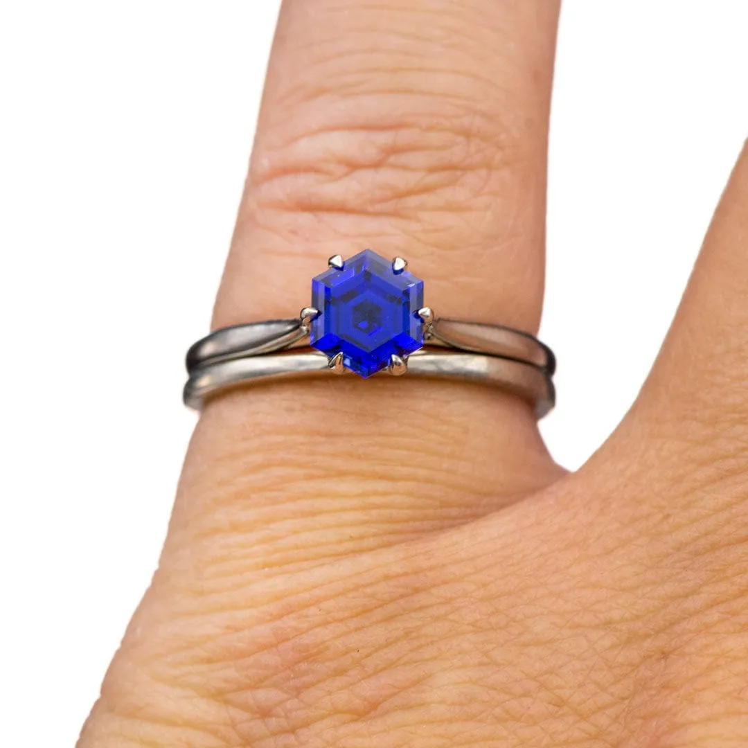 Dahlia Solitaire - Hexagon Blue Sapphire 6-Prong Solitaire Engagement Ring