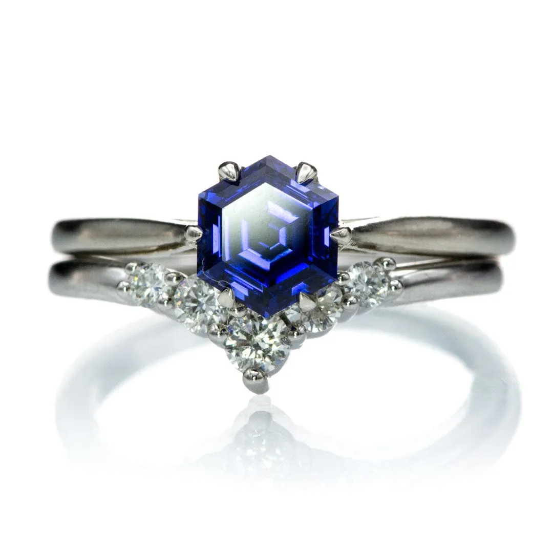 Dahlia Solitaire - Hexagon Blue Sapphire 6-Prong Solitaire Engagement Ring