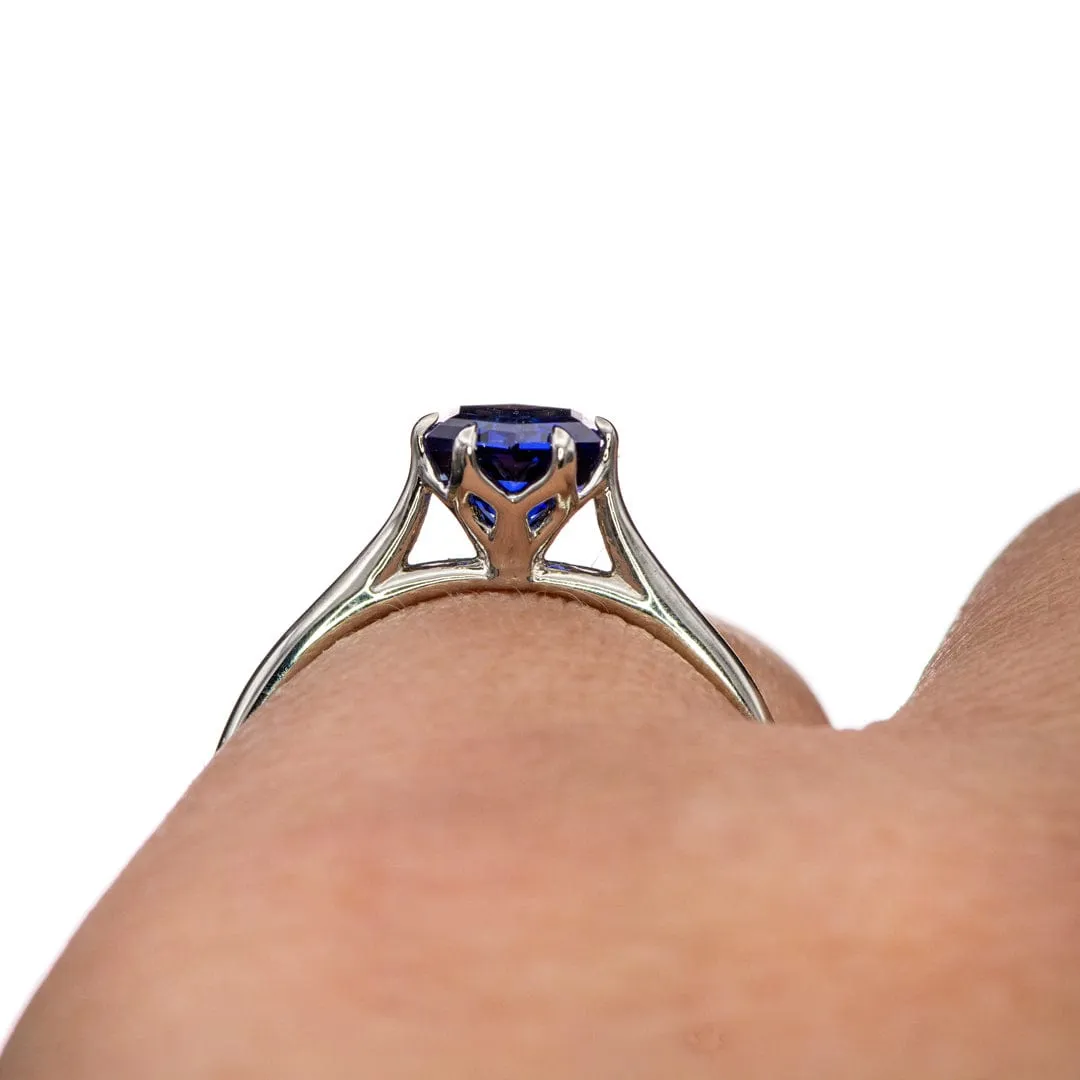 Dahlia Solitaire - Hexagon Blue Sapphire 6-Prong Solitaire Engagement Ring