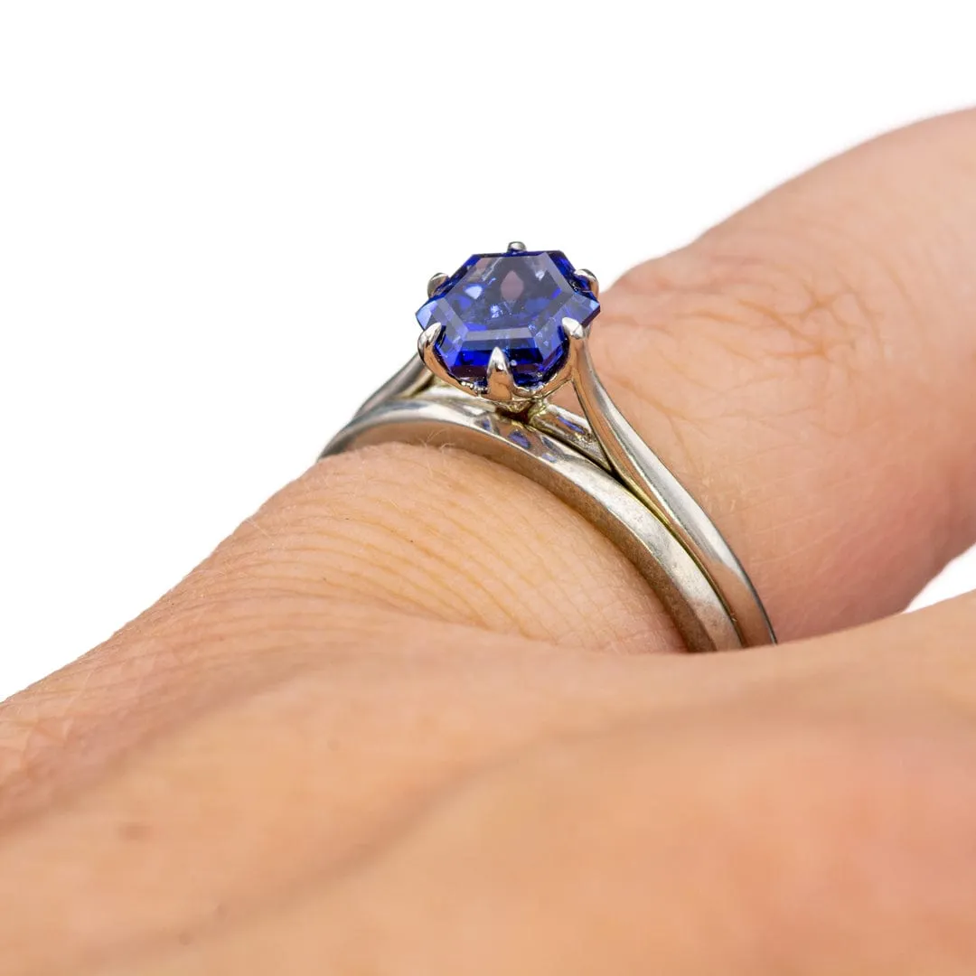 Dahlia Solitaire - Hexagon Blue Sapphire 6-Prong Solitaire Engagement Ring