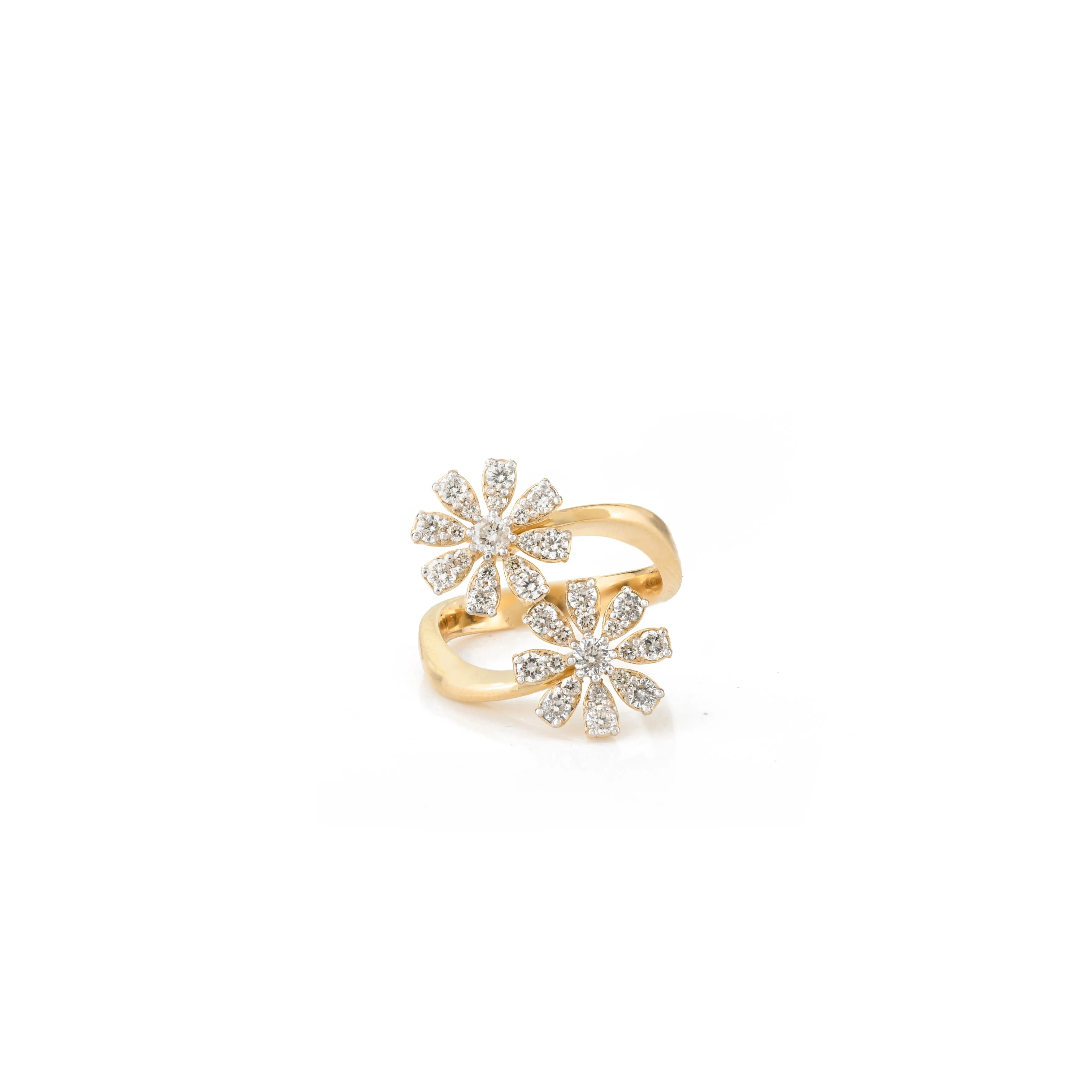 Diamond Flower By Pass Ring in 18k Yellow Gold