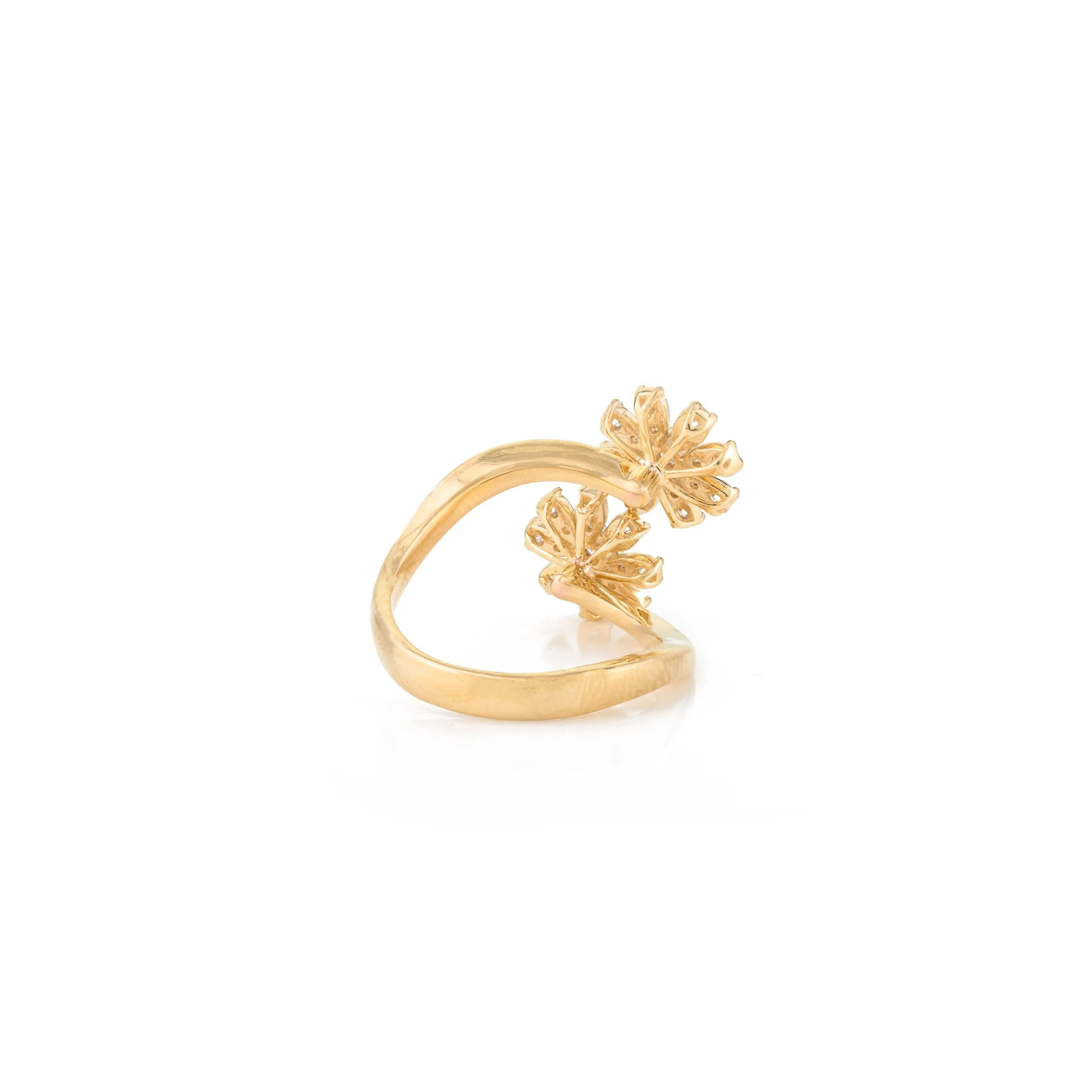 Diamond Flower By Pass Ring in 18k Yellow Gold