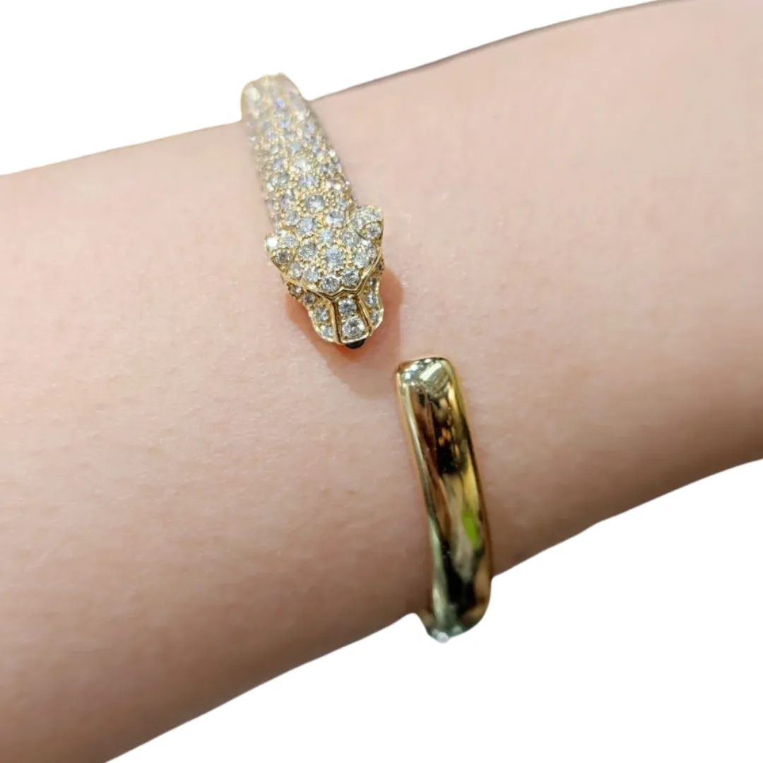 Diamond Panther Bangle 18K Gold