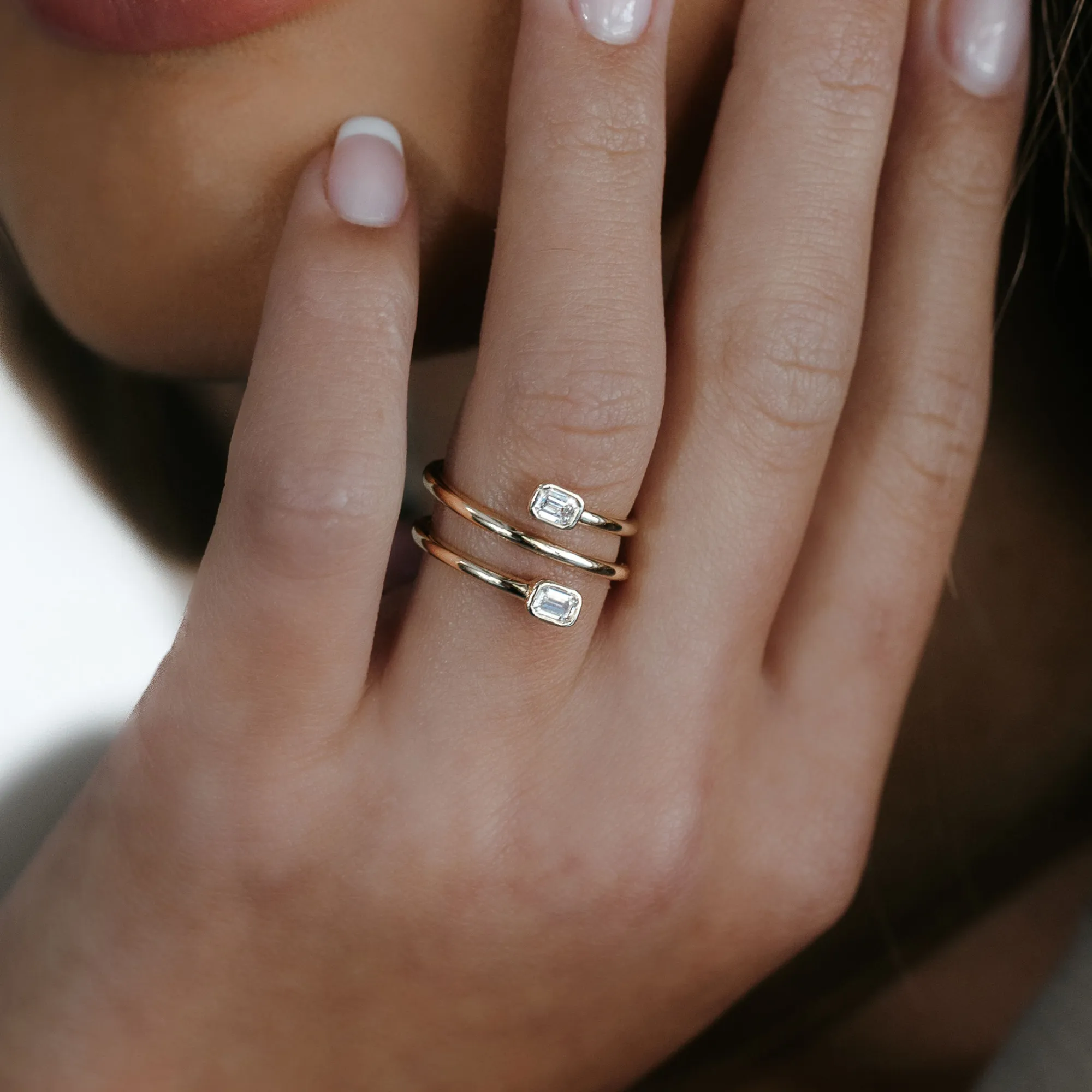 Double Emerald Cut Wrap Ring