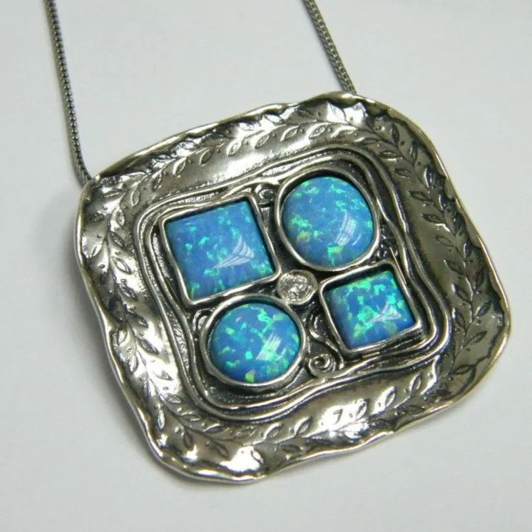 Elegant Blue Opals Pendant necklace sterling silver israeli jewelry for woman