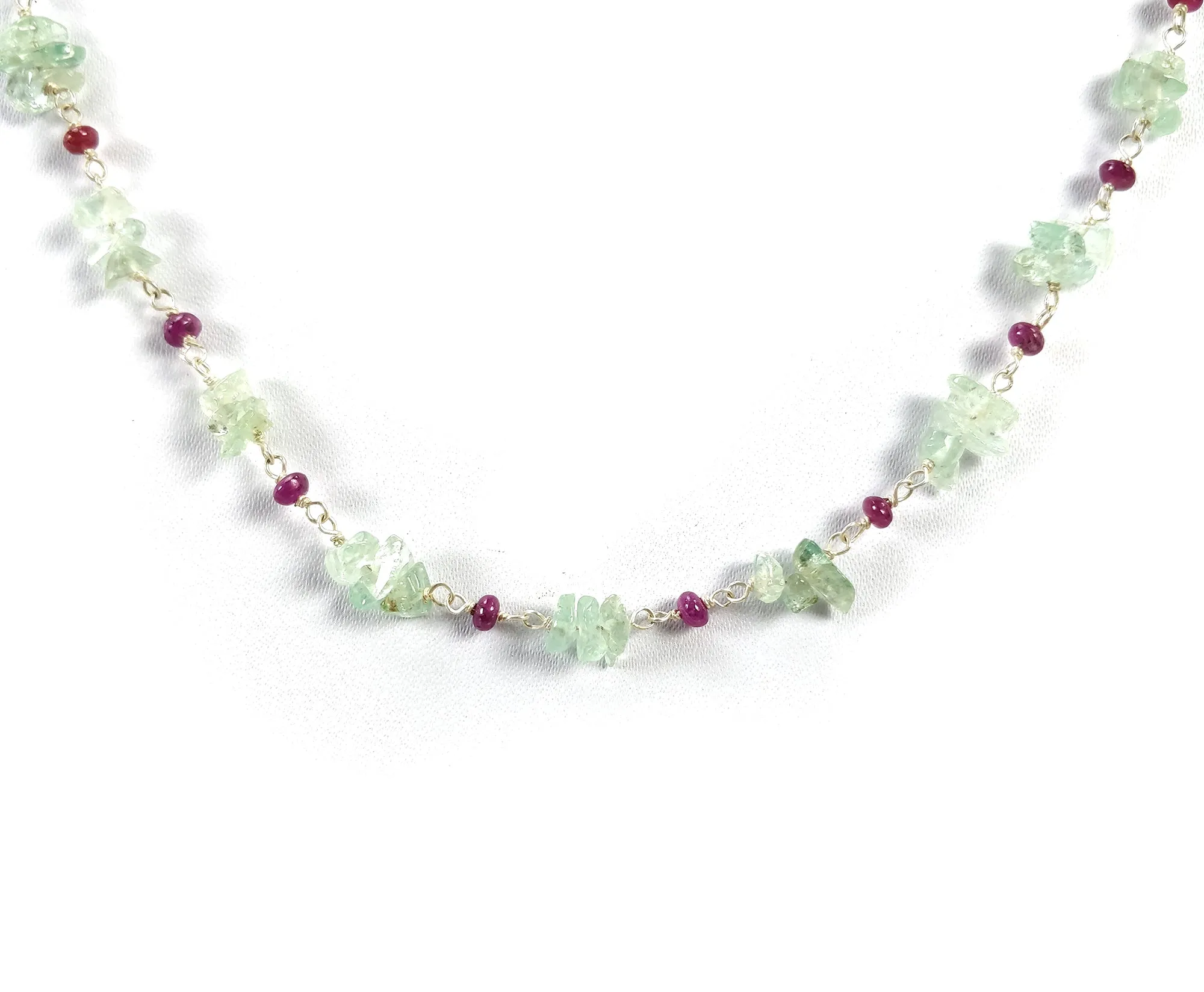 EMERALD And RUBY Gemstones Raw Uncut Beads : 925 Sterling Silver Natural Emerald Ruby Chain NECKLACE 16" Statement Gift For Her