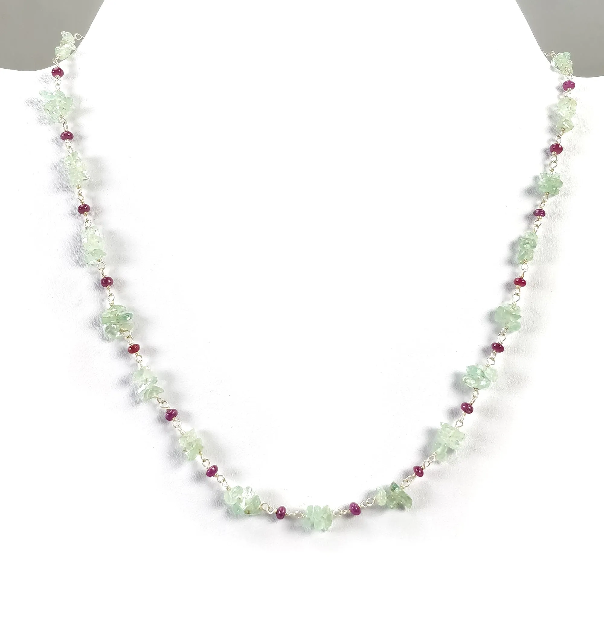 EMERALD And RUBY Gemstones Raw Uncut Beads : 925 Sterling Silver Natural Emerald Ruby Chain NECKLACE 16" Statement Gift For Her