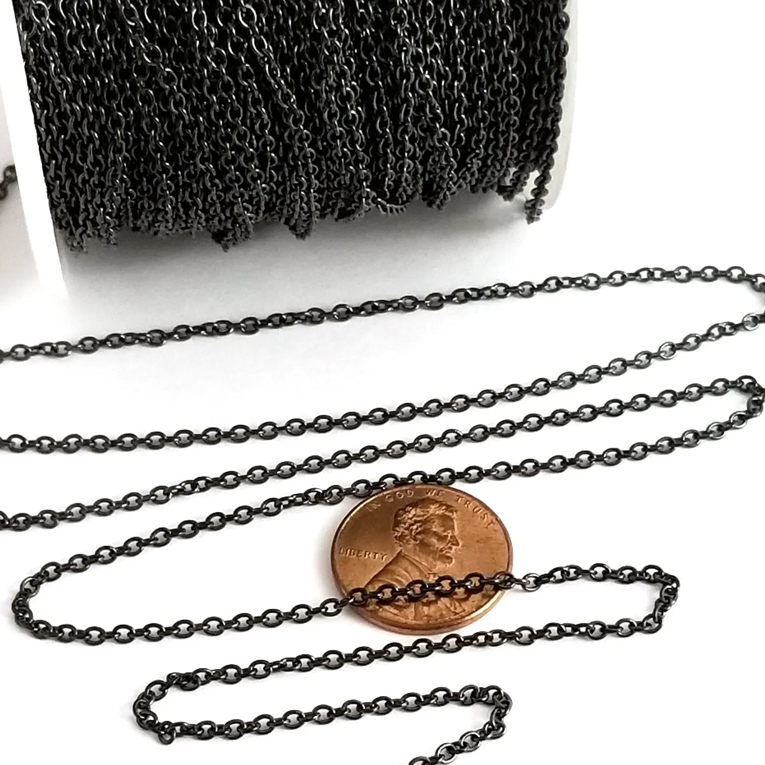 Fine Black Stainless Chain, 2mm Soldered Closed Links, Lot Size 50 Meters on a Spool, #1913 BL