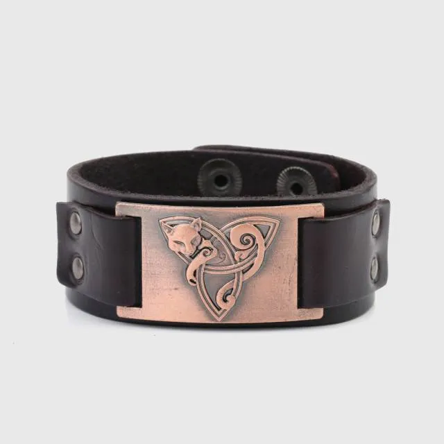 Fylgja Fox Triquetra Leather Bracelet