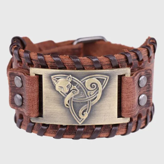 Fylgja Fox Triquetra Leather Bracelet