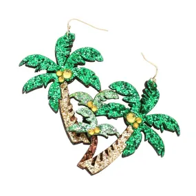 Glittered Palm Tree Dangle Earrings