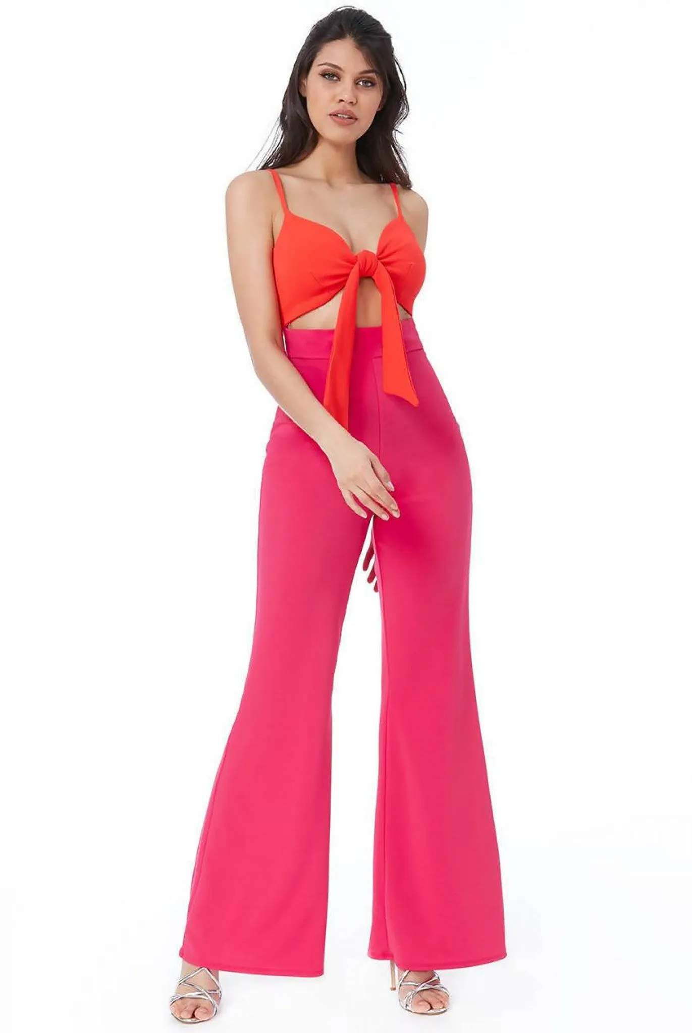 Goddiva Front Bow Tie Jumpsuit