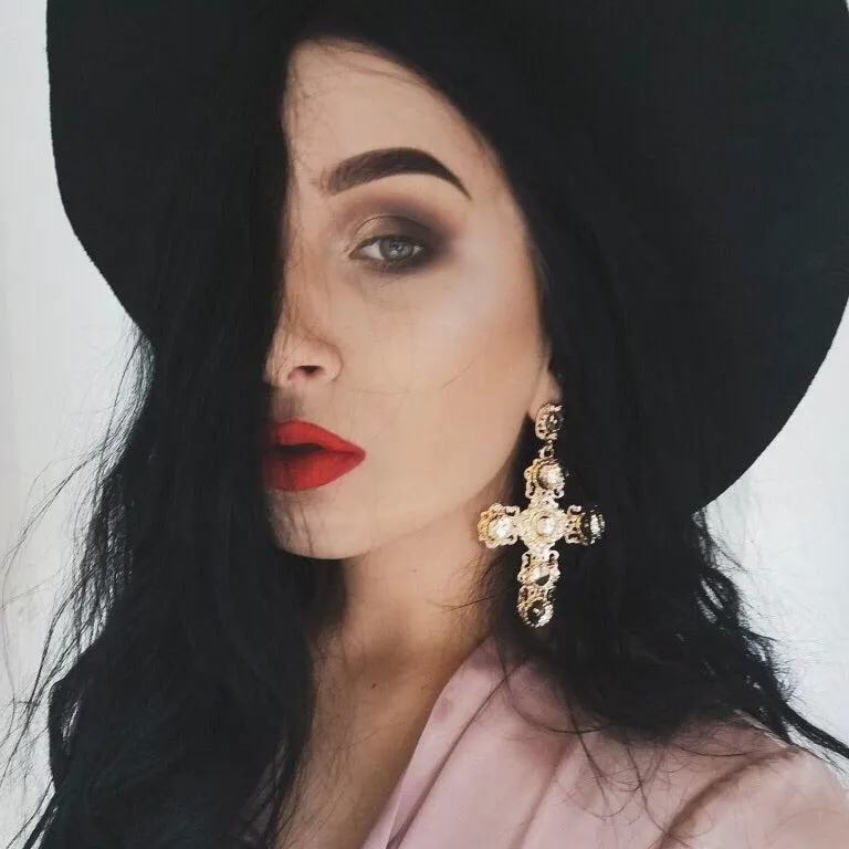 Golden Opulence Cross Earrings