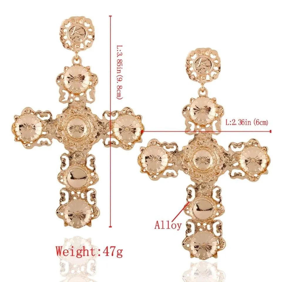 Golden Opulence Cross Earrings