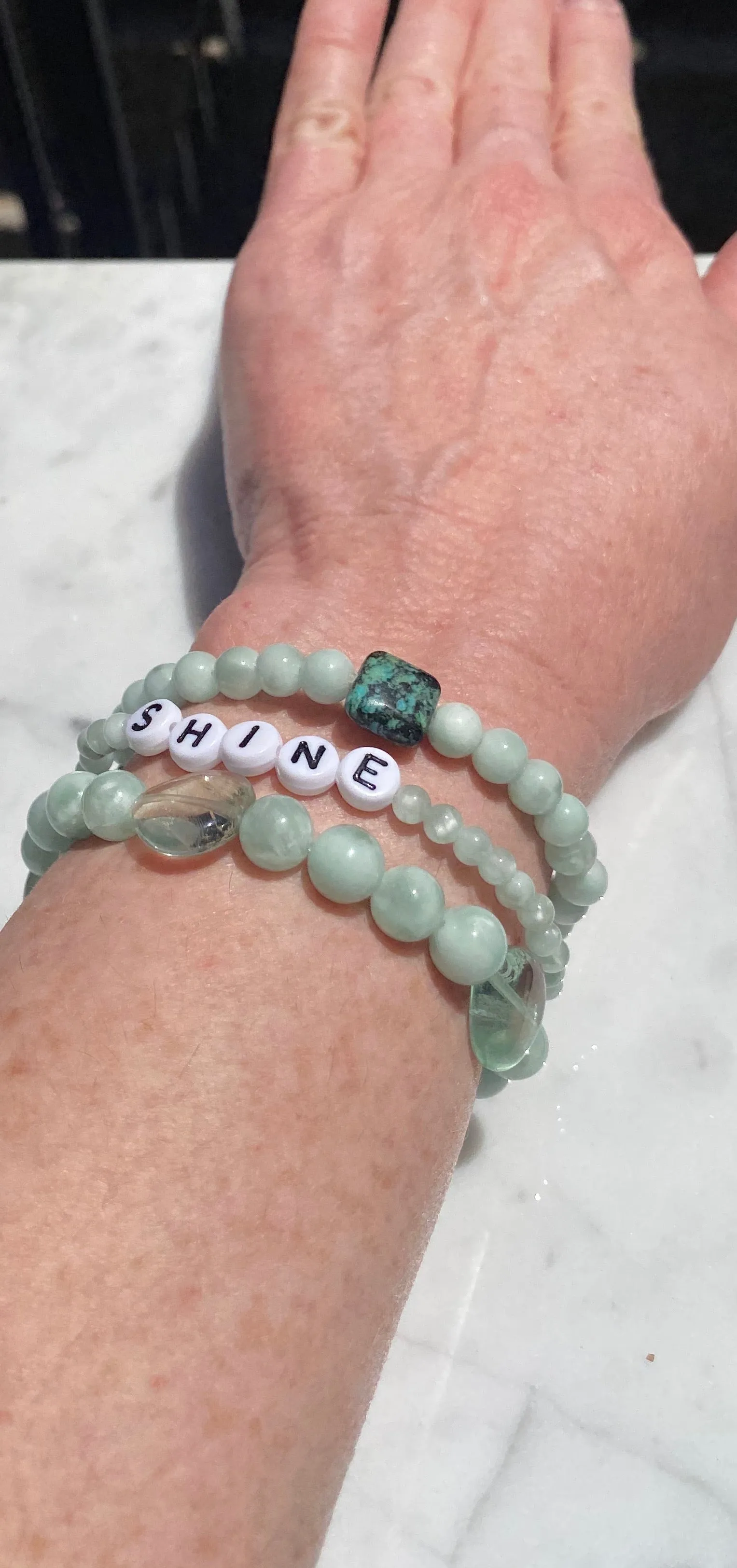 Green moonstone and African turquoise stretch bracelet