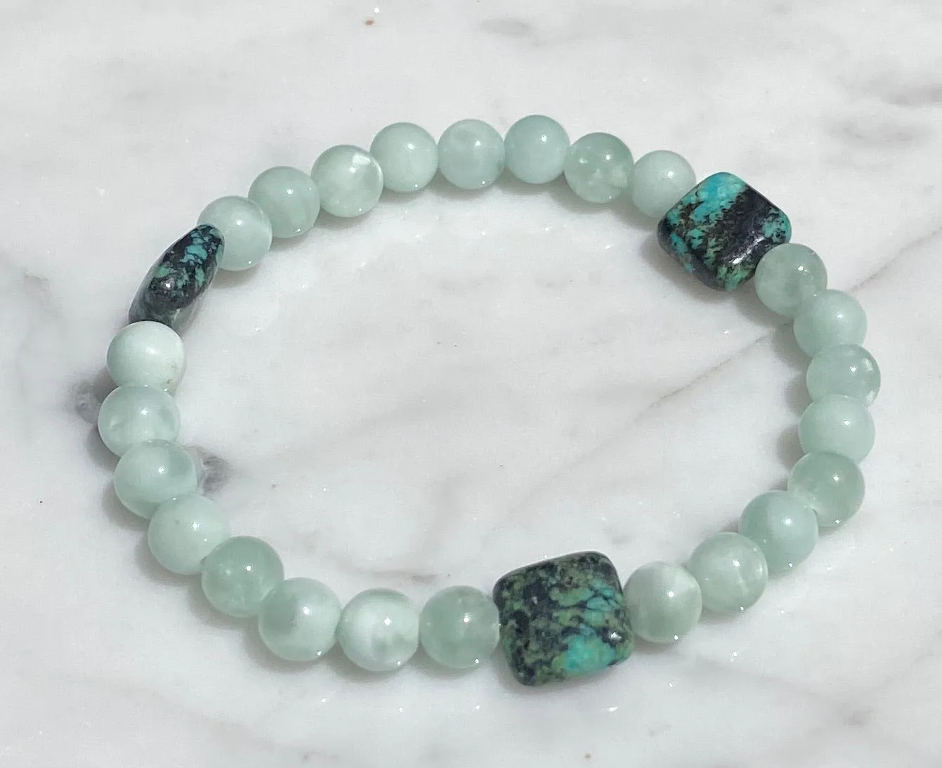 Green moonstone and African turquoise stretch bracelet