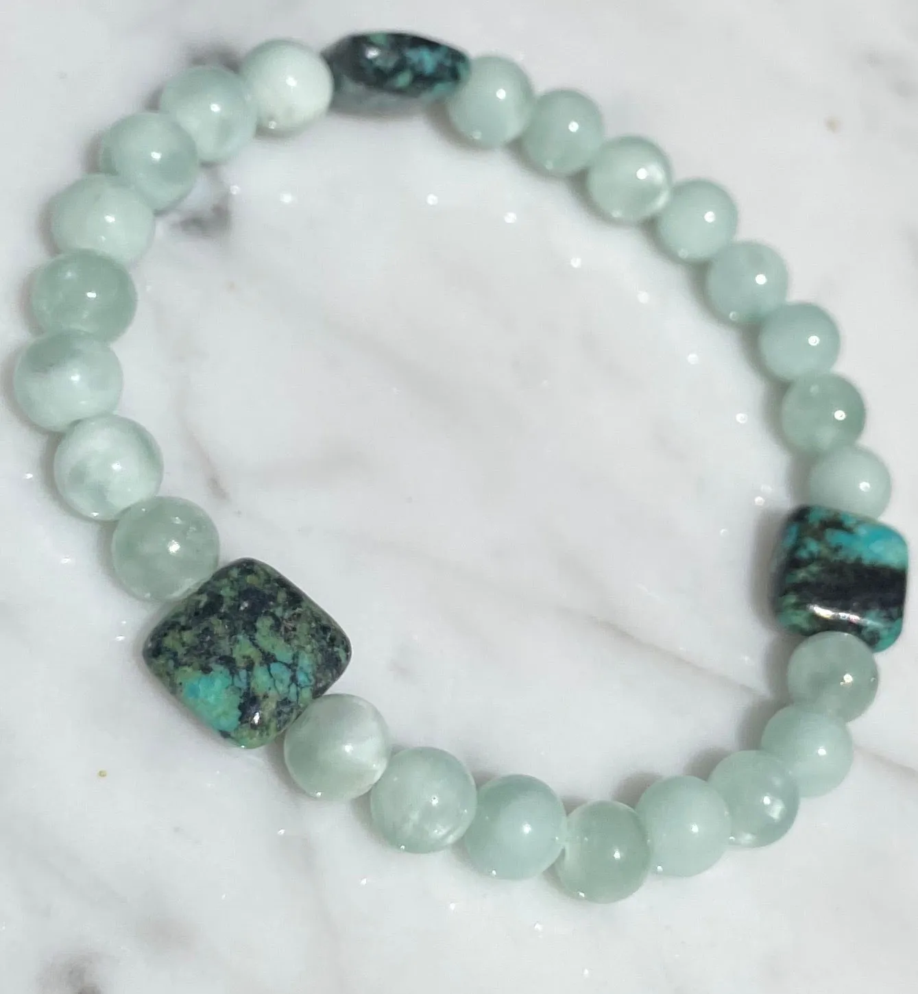 Green moonstone and African turquoise stretch bracelet