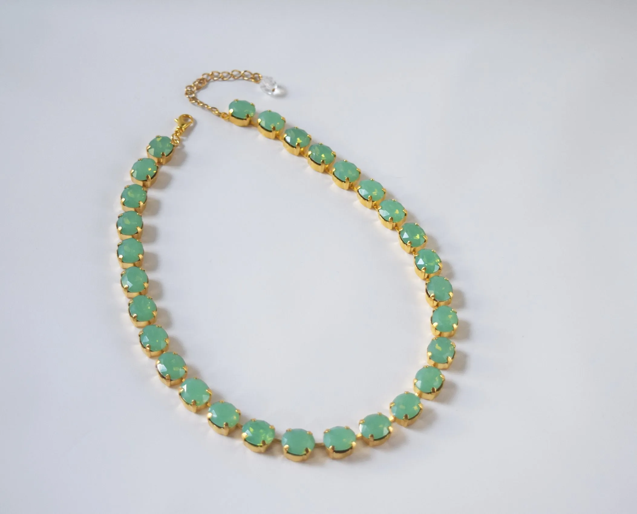 Green Opal Crystal Collet Necklace - Small Oval