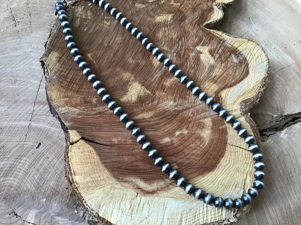 Handmade 6 MM Round Navajo Sterling Pearl 18 Necklace