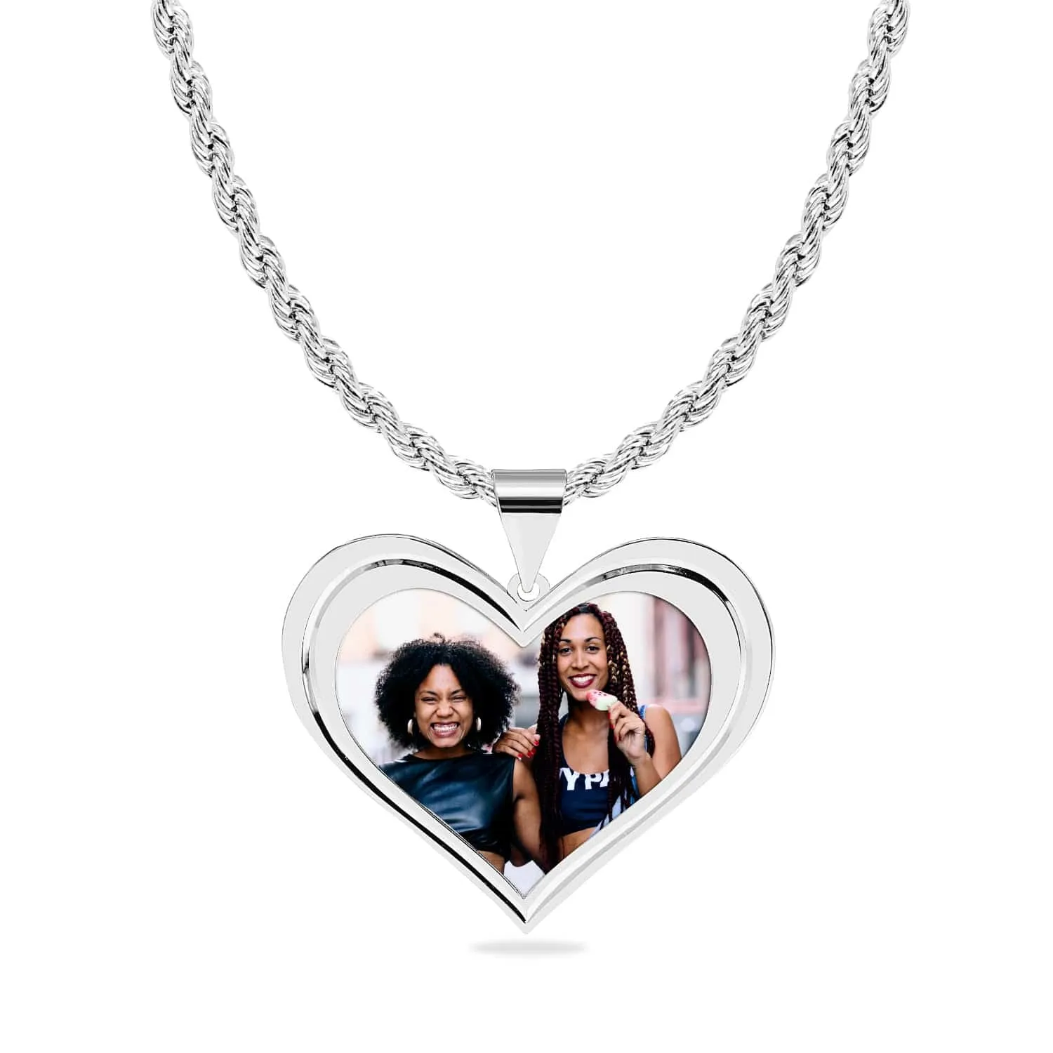 High Polished Heart Photo Pendant