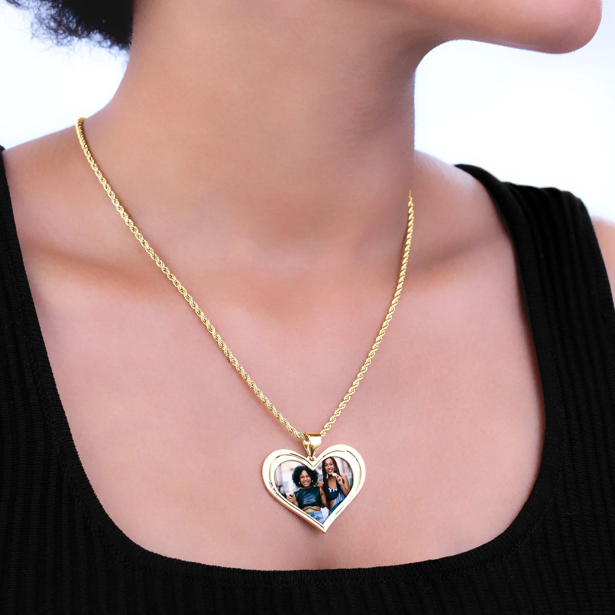 High Polished Heart Photo Pendant