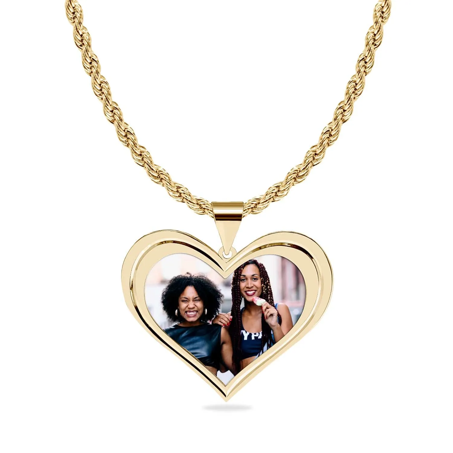 High Polished Heart Photo Pendant