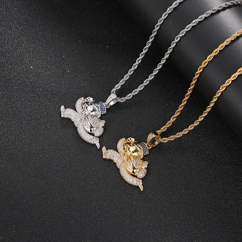 Hip-hop micro-inlaid zircon money bag running puppet men's pendant