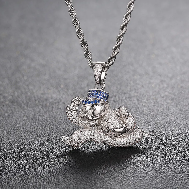 Hip-hop micro-inlaid zircon money bag running puppet men's pendant