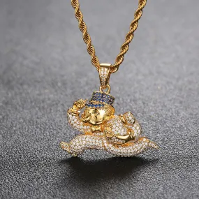 Hip-hop micro-inlaid zircon money bag running puppet men's pendant