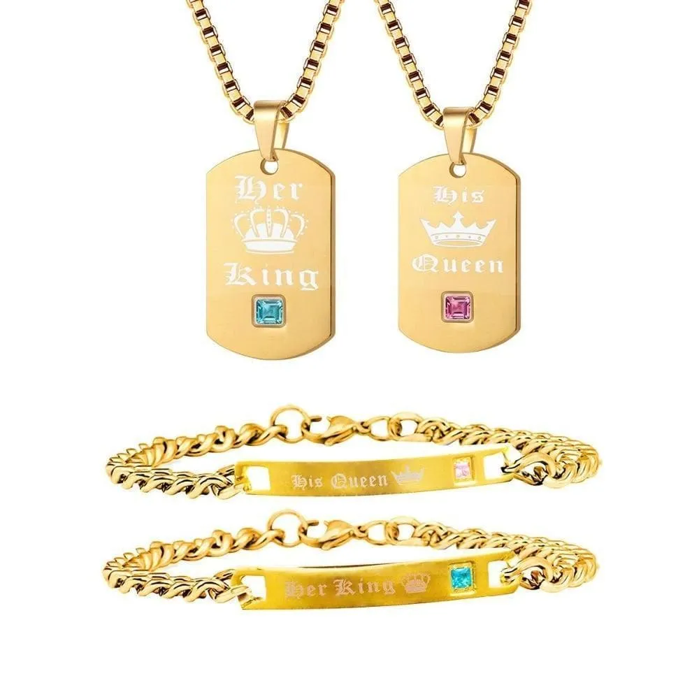 His Queen Her King Matching Couples Necklaces & Bracelets