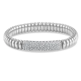 Hulchi Belluni Bracelet with Pave Diamond ID Bar White Gold Stretch Stackable 22344-WW