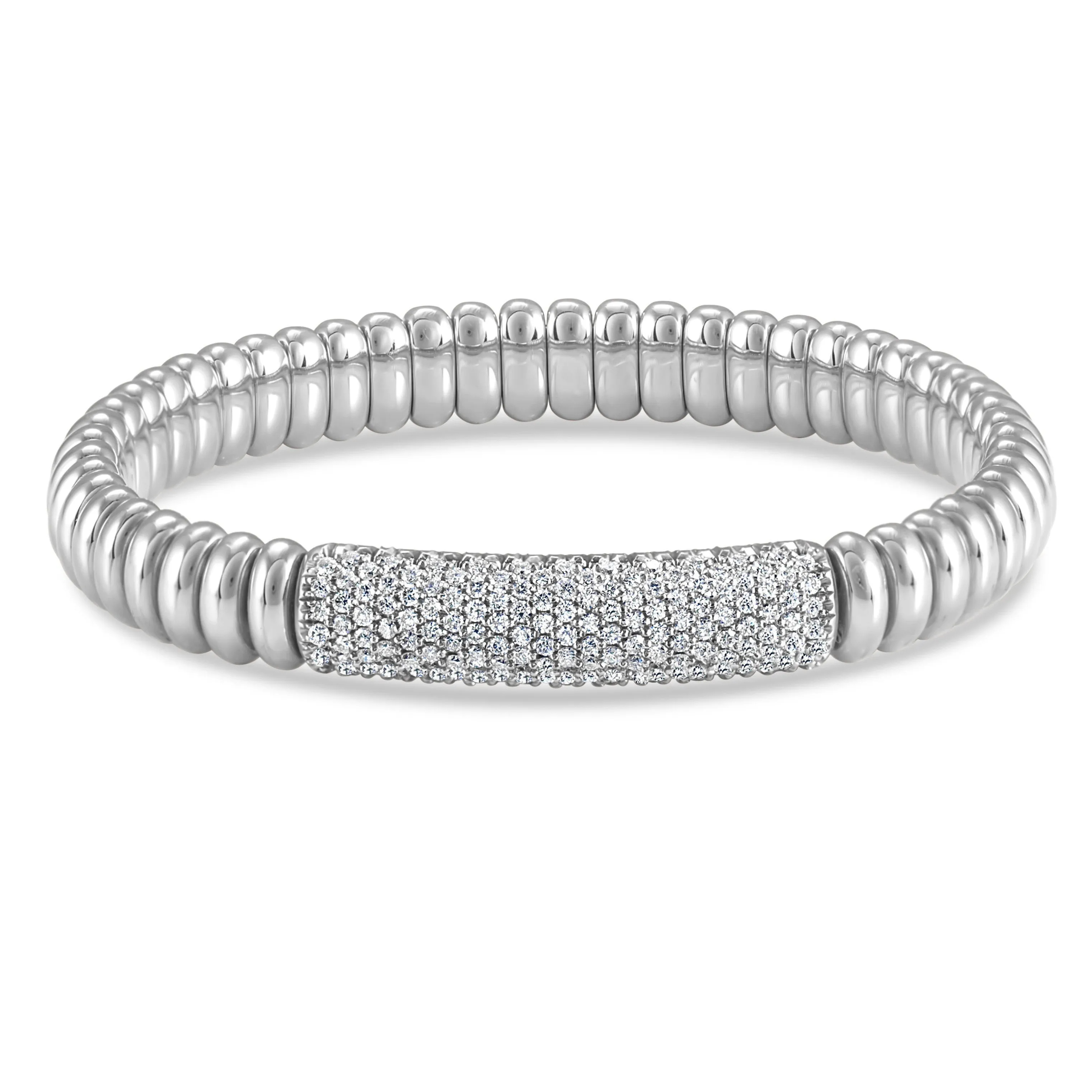 Hulchi Belluni Bracelet with Pave Diamond ID Bar White Gold Stretch Stackable 22344-WW