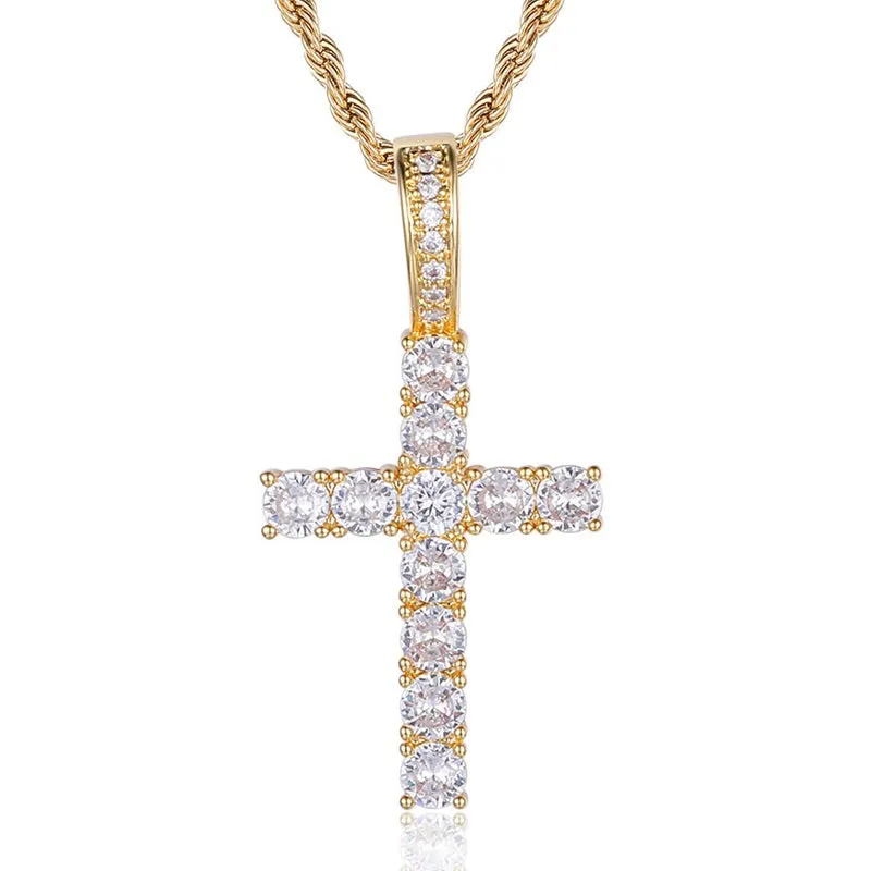 Iced Out Cross Pendant - Gold