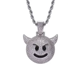 Iced Out Demon Evil Emoji Pendant - Silver