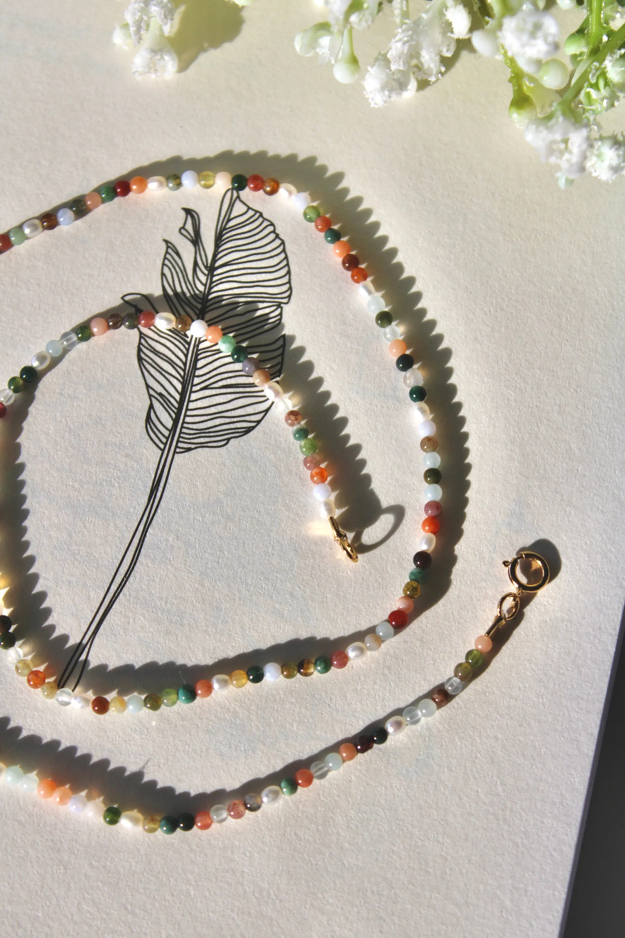 Indian Agate Pearl Beaded Necklace