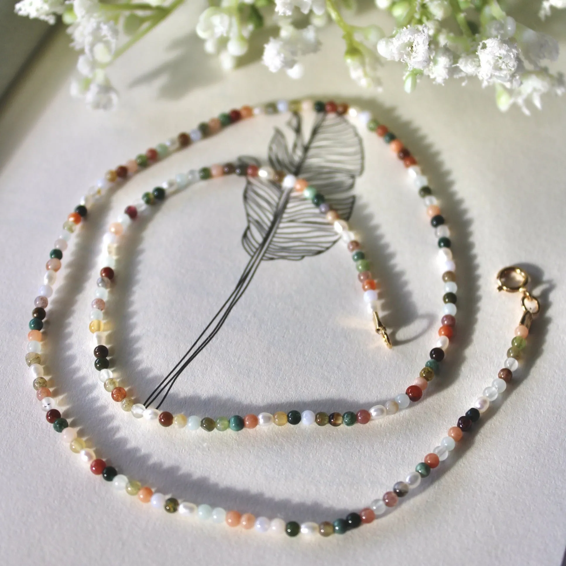 Indian Agate Pearl Beaded Necklace