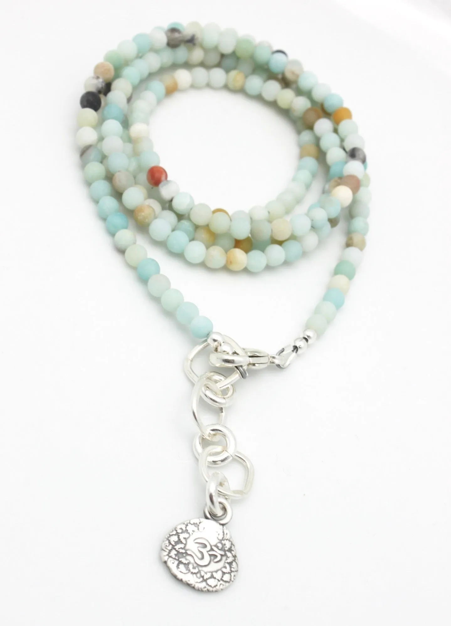 Inner Spirit:  Om Amazonite Beaded Necklace or Wrap Bracelet