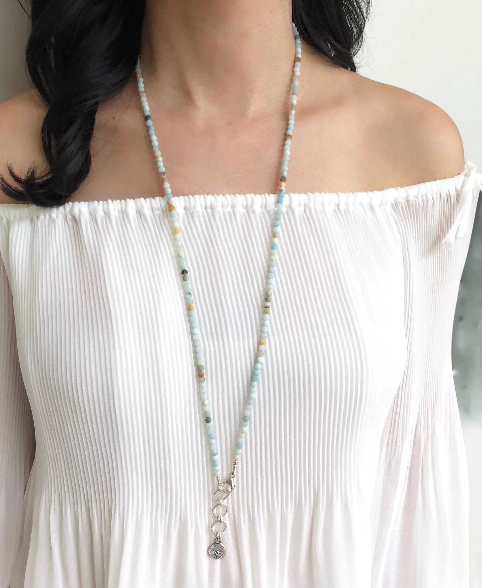 Inner Spirit:  Om Amazonite Beaded Necklace or Wrap Bracelet