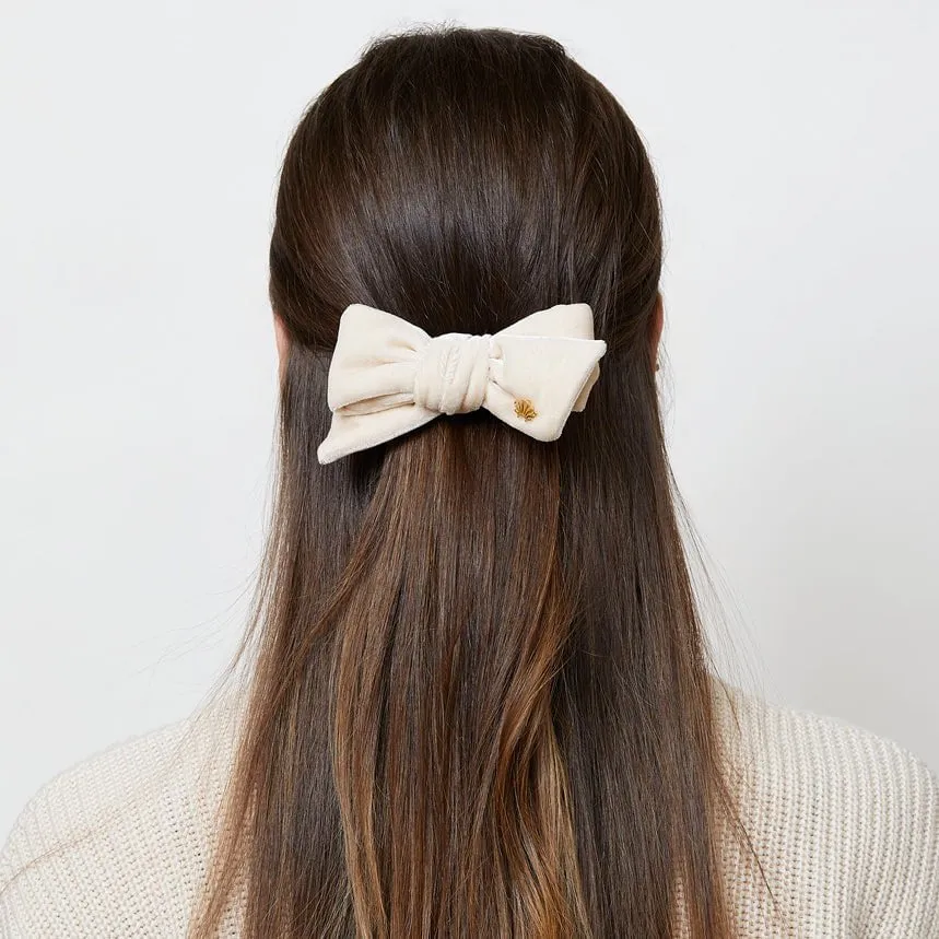 IVORY VELVET RIBBON BOW-TIE BARRETTE