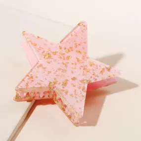 Light Pink Acetate Star Claw Hair Clip With Gold Flake Details