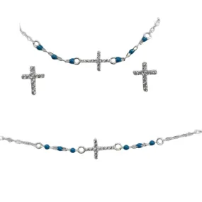 Luisa Turquoise Cross necklace stud earring SET Silver